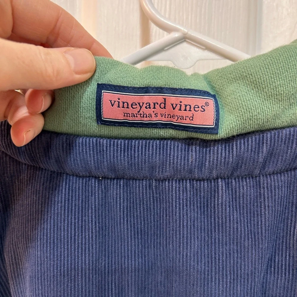 Vineyard Vines Sage Green Quarter-Zip Fleece with Navy Shoulder Yoke